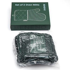 Beneno Kitchen Oven Mitts 2-Pack Heat Resistant to 500°F with Non-Slip Silicone Grip, Extra Long 14.3