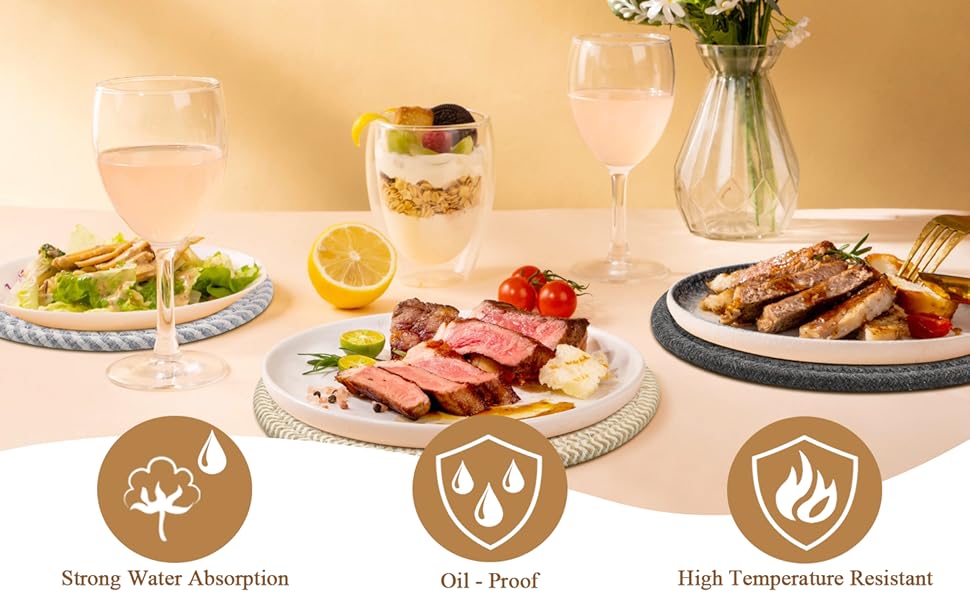 Trivets for Hot Dishes, 4 Pot Holders for Kitchen, Heat Resistant Mats for Countertop, 8 Inch Hot Pads for Hot Pots and Pans, Coaster, Home Essentials, Rustic Farmhouse Decor (Black)