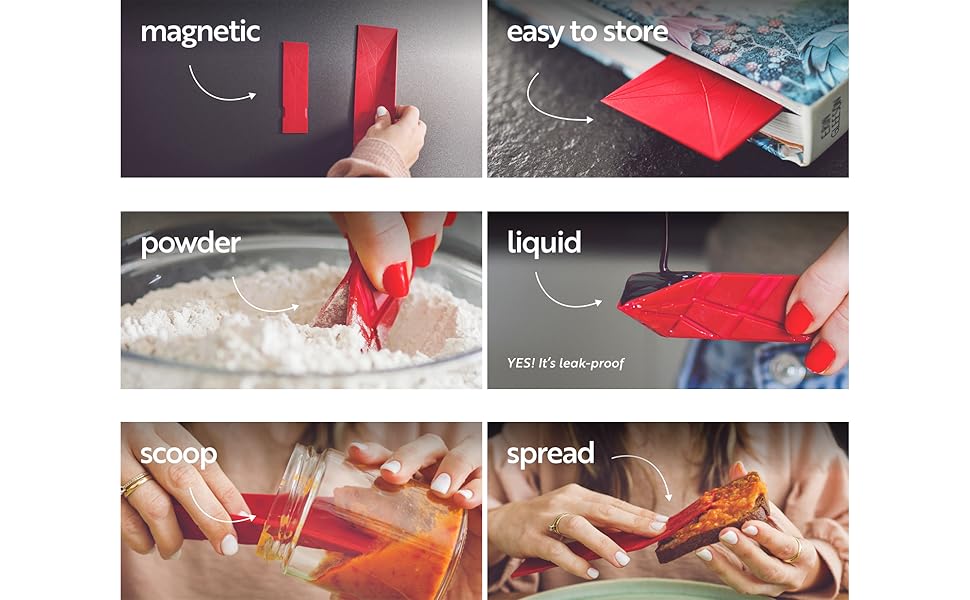 POLYGONS - Original Flat 3-in-1 Folding Measuring Spoons | 2 Spoons fold into 6 Sizes | Magnetic | DuraBend Tech lasts 100k+ folds | LeakProof for Wet & Dry | Gift Packaging | Baking/Cooking (Maroon)