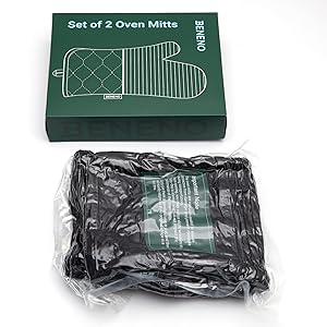 Beneno Kitchen Oven Mitts 2-Pack Heat Resistant to 500°F with Non-Slip Silicone Grip, Extra Long 14.3