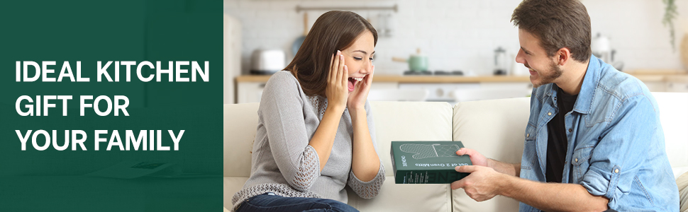 Beneno Kitchen Oven Mitts 2-Pack Heat Resistant to 500°F with Non-Slip Silicone Grip, Extra Long 14.3