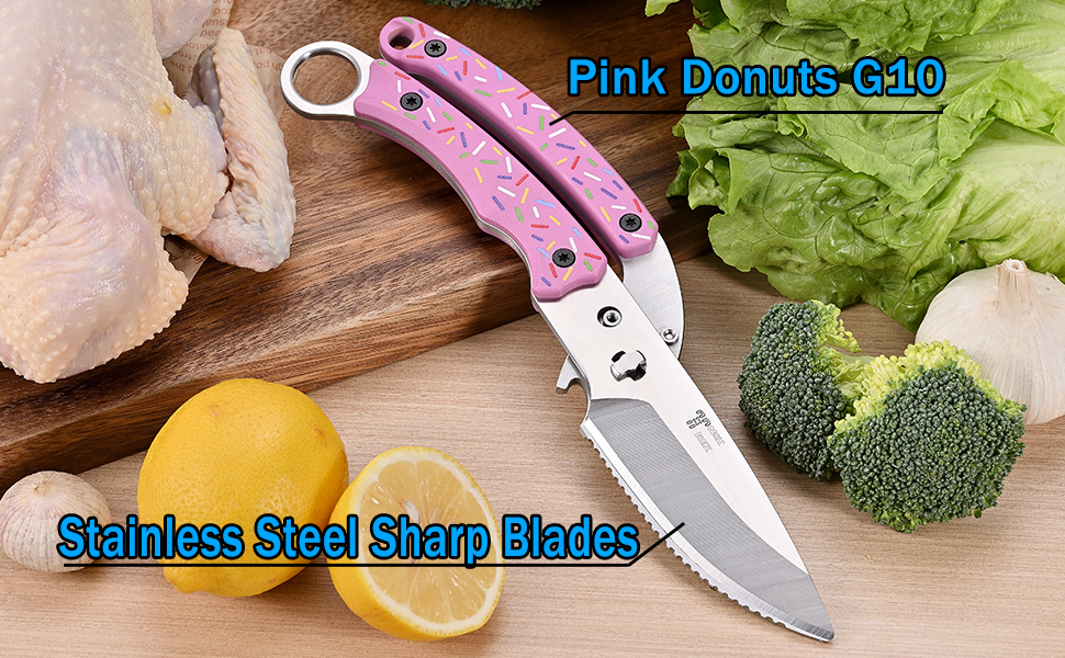 Heavy Duty Kitchen shears, all Purpose shears for food, Poultry Scissors, Stainless Steel Kitchen Scissors for camping, baking G10 Donut Pink