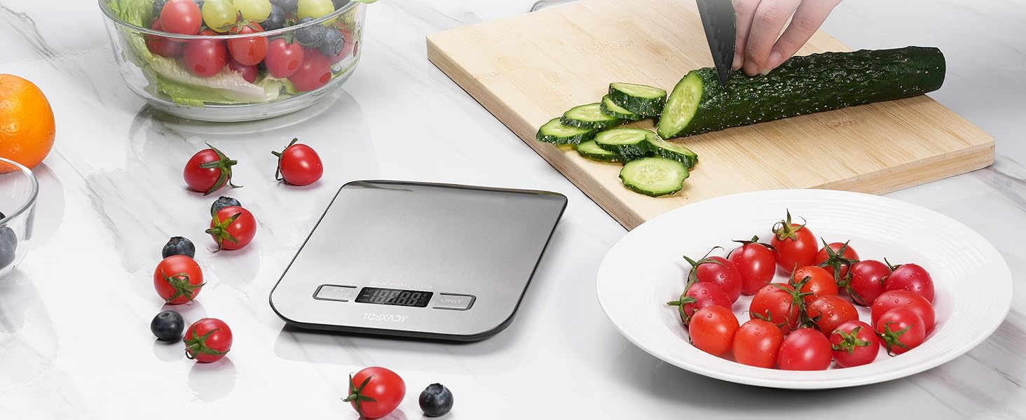 Food Scale, 11lb Digital Kitchen Scale with 6 Units LCD Display and Tare Function,Compact Design for Baking,Healthy Cooking,Meal Prep, 304 Stainless Steel