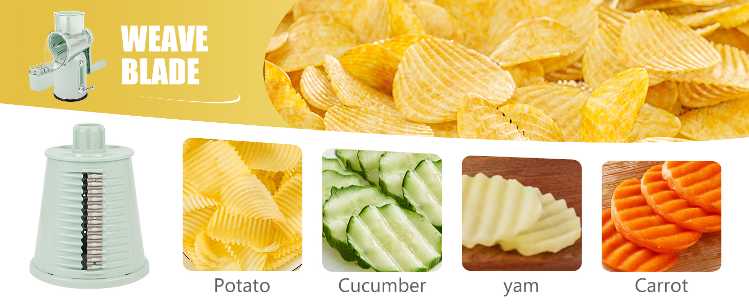 Rotary Cheese Grater with Handle: 5-in-1 Cheese Grater Hand Crank, Strong Suction Base for Fruit Vegetables Nuts with Blade Storage Box (Green)