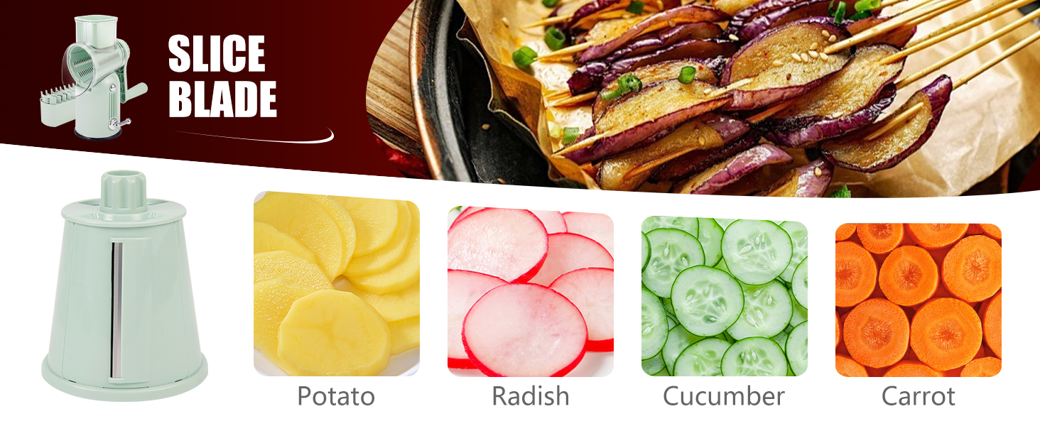 Rotary Cheese Grater with Handle: 5-in-1 Cheese Grater Hand Crank, Strong Suction Base for Fruit Vegetables Nuts with Blade Storage Box (Green)