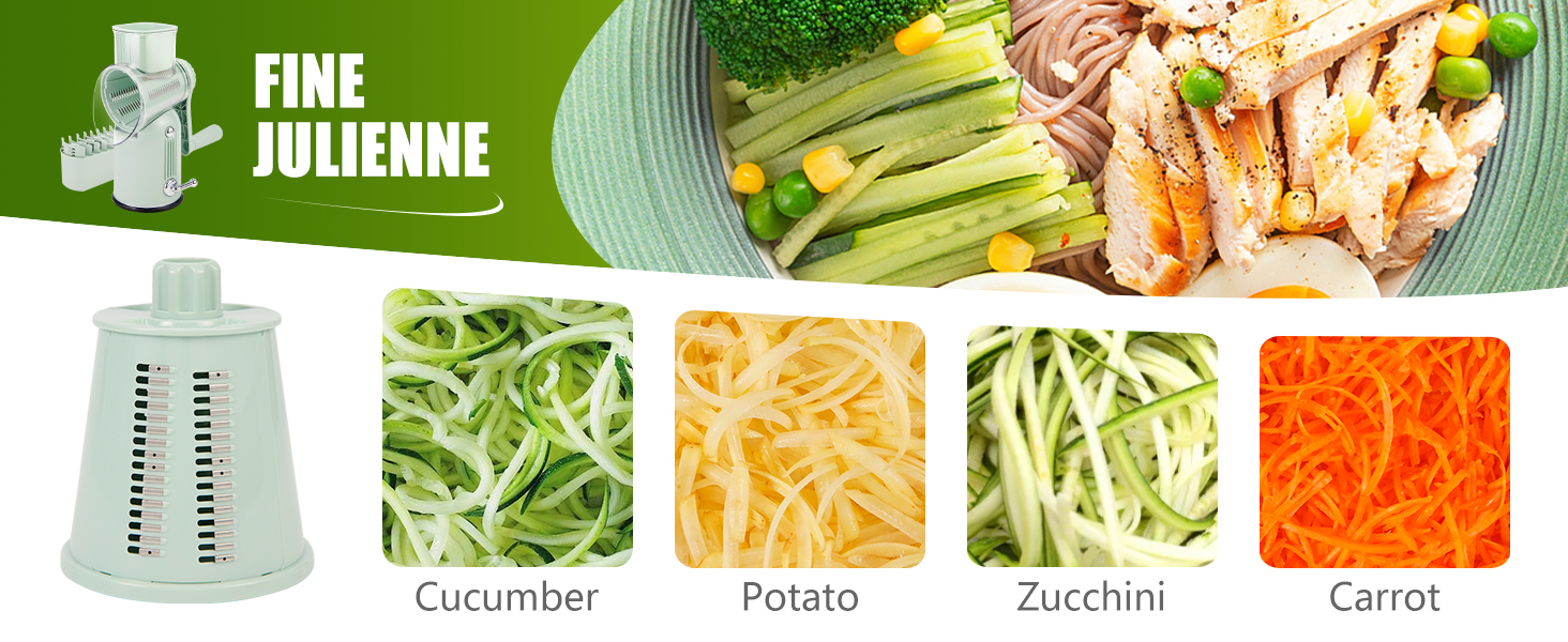 Rotary Cheese Grater with Handle: 5-in-1 Cheese Grater Hand Crank, Strong Suction Base for Fruit Vegetables Nuts with Blade Storage Box (Green)