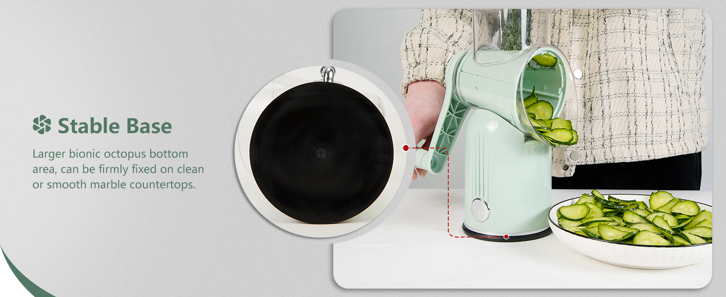 Rotary Cheese Grater with Handle: 5-in-1 Cheese Grater Hand Crank, Strong Suction Base for Fruit Vegetables Nuts with Blade Storage Box (Green)