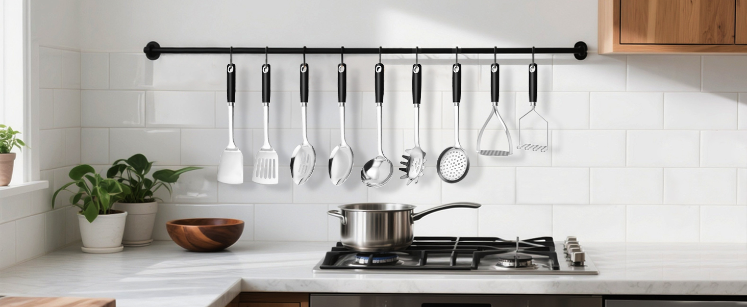 18/0 Stainless Steel Spaghetti Spoon & Slotted Spoon for Cooking, Heavy Duty Frying Spoon Pasta Strainer Skimmer, Cooking Utensils Commercial and Residential Use, Pack of 2