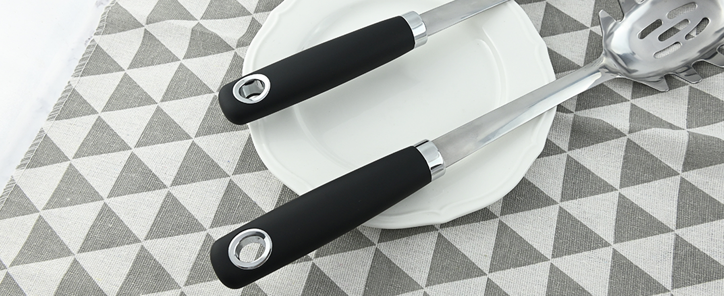 18/0 Stainless Steel Spaghetti Spoon & Slotted Spoon for Cooking, Heavy Duty Frying Spoon Pasta Strainer Skimmer, Cooking Utensils Commercial and Residential Use, Pack of 2