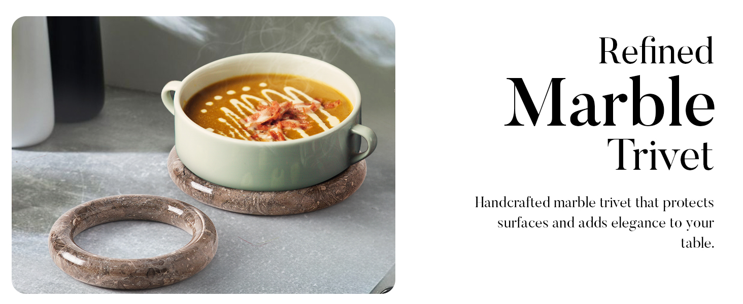 Marble Trivet Set of 2 Stone Trivets for Hot Dishes, Decorative Heat Resistant Trivets for Dining Table, Modern Kitchen & Coastal Table Decor