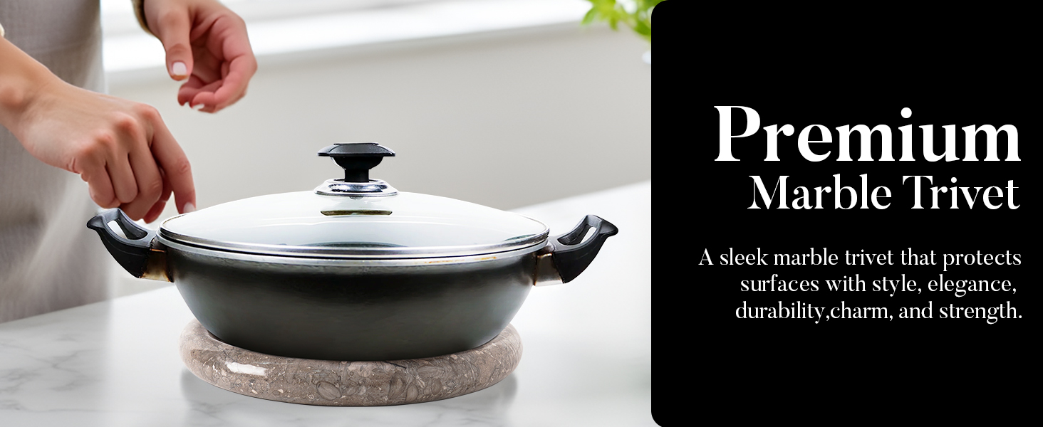 Marble Trivet Set of 2 Stone Trivets for Hot Dishes, Decorative Heat Resistant Trivets for Dining Table, Modern Kitchen & Coastal Table Decor