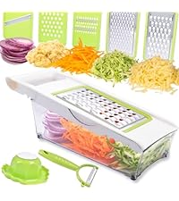 6-Blade Mandoline Slicer with Slide-On Hand Guard - Vegetable Slicer, Potato/Onion/Garlic Slicer, Kitchen Grater(Multi-Color) (Seafoam green, 6-in-1)