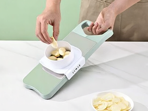 6-Blade Mandoline Slicer with Slide-On Hand Guard - Vegetable Slicer, Potato/Onion/Garlic Slicer, Kitchen Grater(Multi-Color) (Seafoam green, 6-in-1)