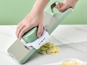 6-Blade Mandoline Slicer with Slide-On Hand Guard - Vegetable Slicer, Potato/Onion/Garlic Slicer, Kitchen Grater(Multi-Color) (Seafoam green, 6-in-1)