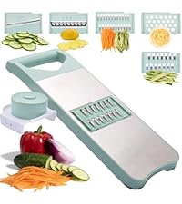 6-Blade Mandoline Slicer with Slide-On Hand Guard - Vegetable Slicer, Potato/Onion/Garlic Slicer, Kitchen Grater(Multi-Color) (Seafoam green, 6-in-1)