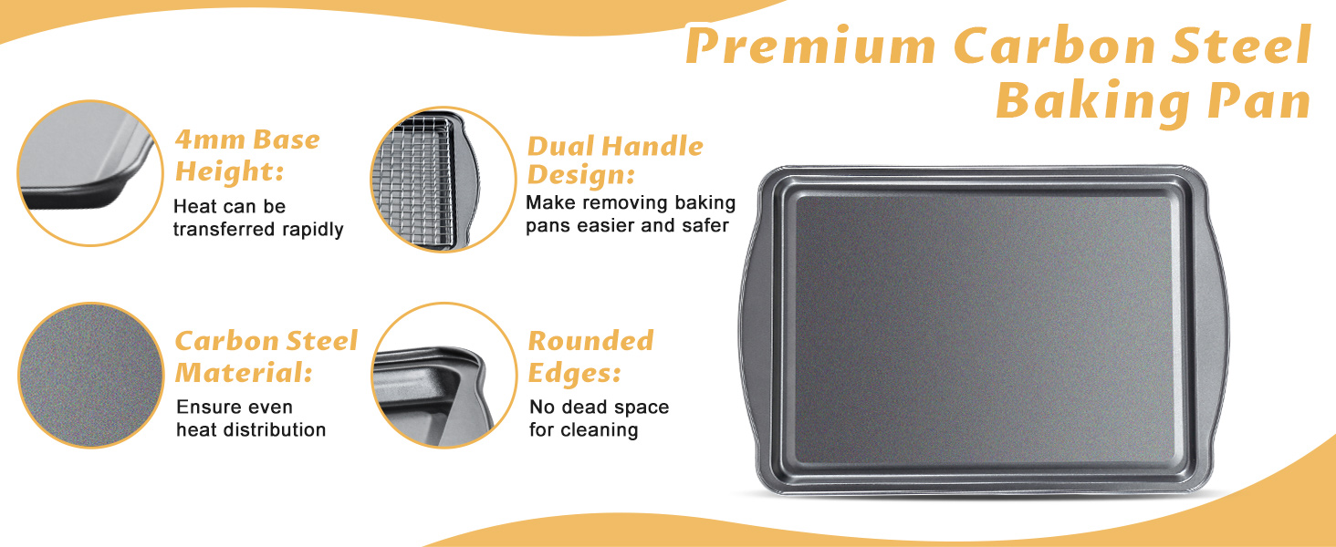 Baking Sheet with Cooling Racks - Carbon Steel Cookie Sheets for Baking [2 Sheets + 2 Racks], Nonstick Baking Pans, Perfect for Baking, Roasting, and More, Size 17 x 11 x 0.5 Inches