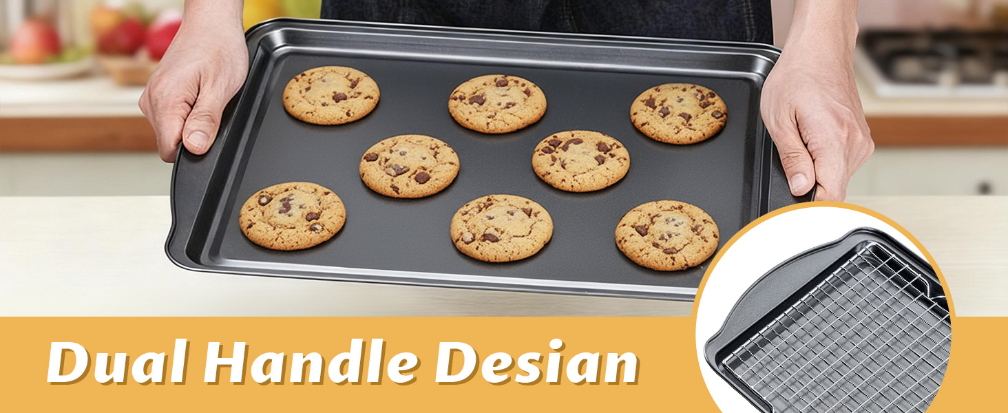 Baking Sheet with Cooling Racks - Carbon Steel Cookie Sheets for Baking [2 Sheets + 2 Racks], Nonstick Baking Pans, Perfect for Baking, Roasting, and More, Size 17 x 11 x 0.5 Inches