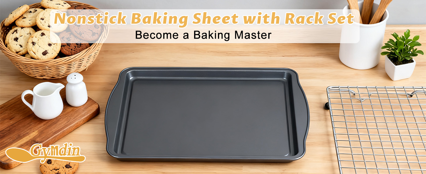 Baking Sheet with Cooling Racks - Carbon Steel Cookie Sheets for Baking [2 Sheets + 2 Racks], Nonstick Baking Pans, Perfect for Baking, Roasting, and More, Size 17 x 11 x 0.5 Inches