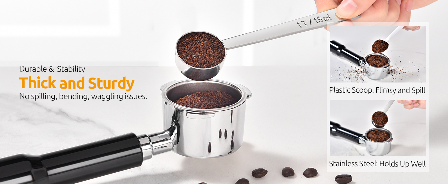 U-Taste Coffee Scoop 1 Tablespoon: 18/8 Stainless Steel Measuring Scooper for Ground Coffee, Bean, Powder, Espresso, 4.3in Long Handle Metal Measure Spoon for Canister, Jar (1Tbsp/15ml)