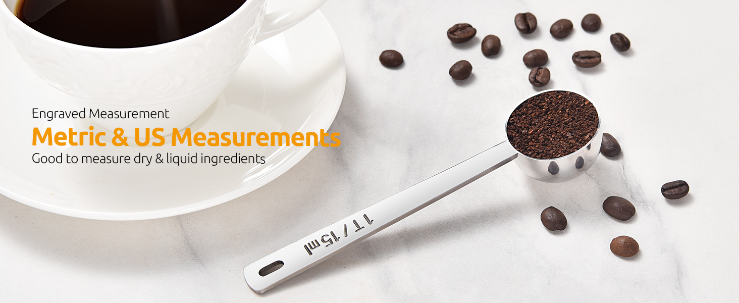 U-Taste Coffee Scoop 1 Tablespoon: 18/8 Stainless Steel Measuring Scooper for Ground Coffee, Bean, Powder, Espresso, 4.3in Long Handle Metal Measure Spoon for Canister, Jar (1Tbsp/15ml)
