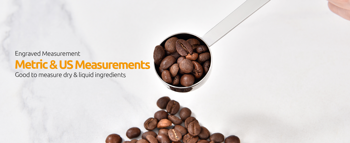 U-Taste Coffee Scoop 1 Tablespoon: 18/8 Stainless Steel Measuring Scooper for Ground Coffee, Bean, Powder, Espresso, 4.3in Long Handle Metal Measure Spoon for Canister, Jar (1Tbsp/15ml)