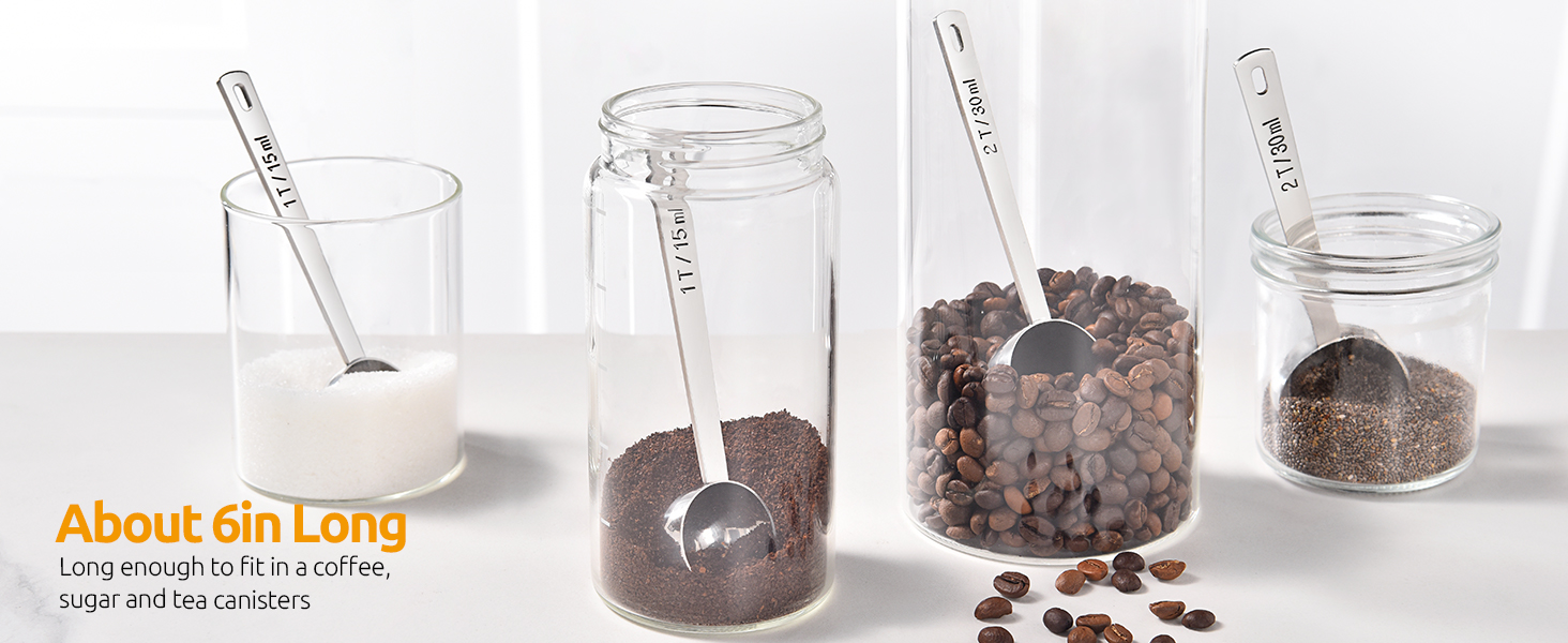 U-Taste Coffee Scoop 1 Tablespoon: 18/8 Stainless Steel Measuring Scooper for Ground Coffee, Bean, Powder, Espresso, 4.3in Long Handle Metal Measure Spoon for Canister, Jar (1Tbsp/15ml)