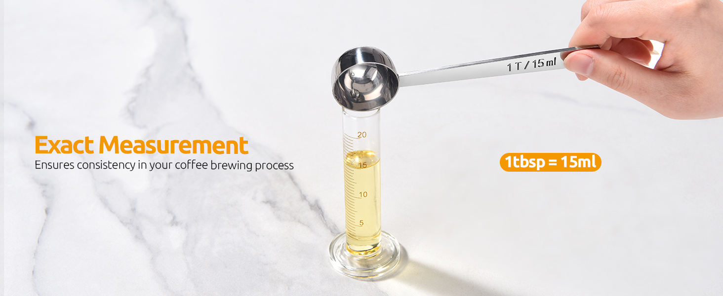 U-Taste Coffee Scoop 1 Tablespoon: 18/8 Stainless Steel Measuring Scooper for Ground Coffee, Bean, Powder, Espresso, 4.3in Long Handle Metal Measure Spoon for Canister, Jar (1Tbsp/15ml)