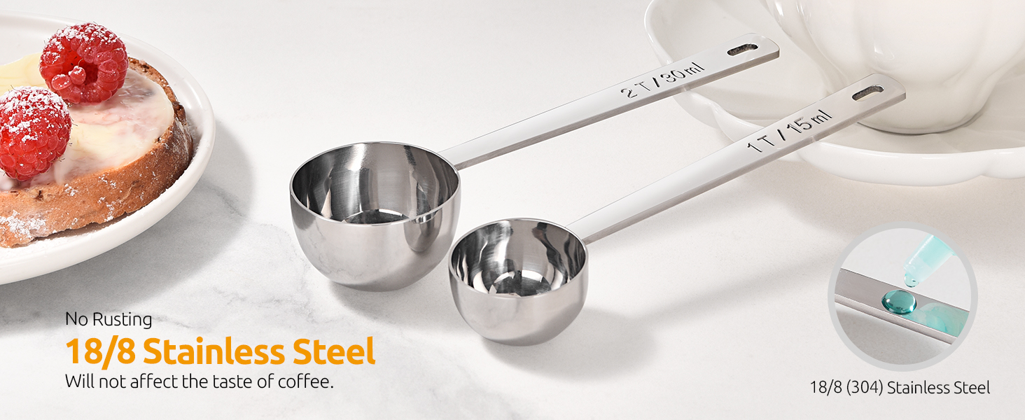 U-Taste Coffee Scoop 1 Tablespoon: 18/8 Stainless Steel Measuring Scooper for Ground Coffee, Bean, Powder, Espresso, 4.3in Long Handle Metal Measure Spoon for Canister, Jar (1Tbsp/15ml)