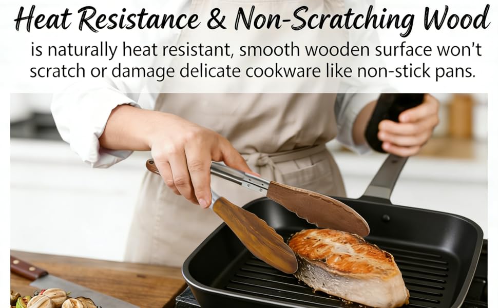 Wooden Tongs for Cooking Heat Resistant 2 Pcs 9 Inch 12 Inch Wooden Salad Tongs with Wood Tip for Serving Food Walnut Wood Kitchen Utensils for Toaster Home Chefs Gift Suitable for Non-stick Cookware