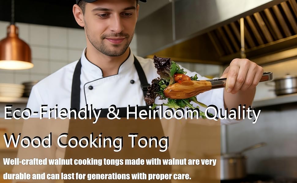 Wooden Tongs for Cooking Heat Resistant 2 Pcs 9 Inch 12 Inch Wooden Salad Tongs with Wood Tip for Serving Food Walnut Wood Kitchen Utensils for Toaster Home Chefs Gift Suitable for Non-stick Cookware