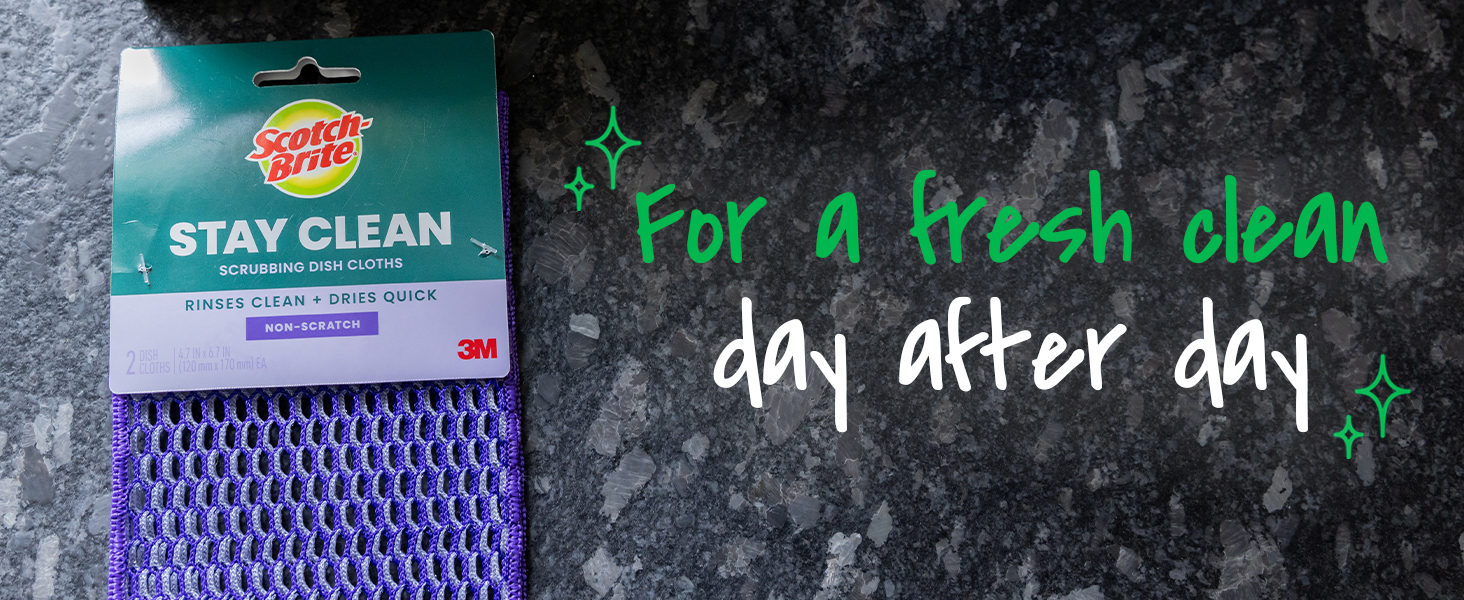 Scotch-Brite® Stay Clean Scrubbing Dish Cloths, Reusable and Long-Lasting Mesh Dish Rags That Dry Fast to Resist Odors, Scratch-Free Scrubber Wipes That are Safe on All Surfaces, 2 Dish Towels