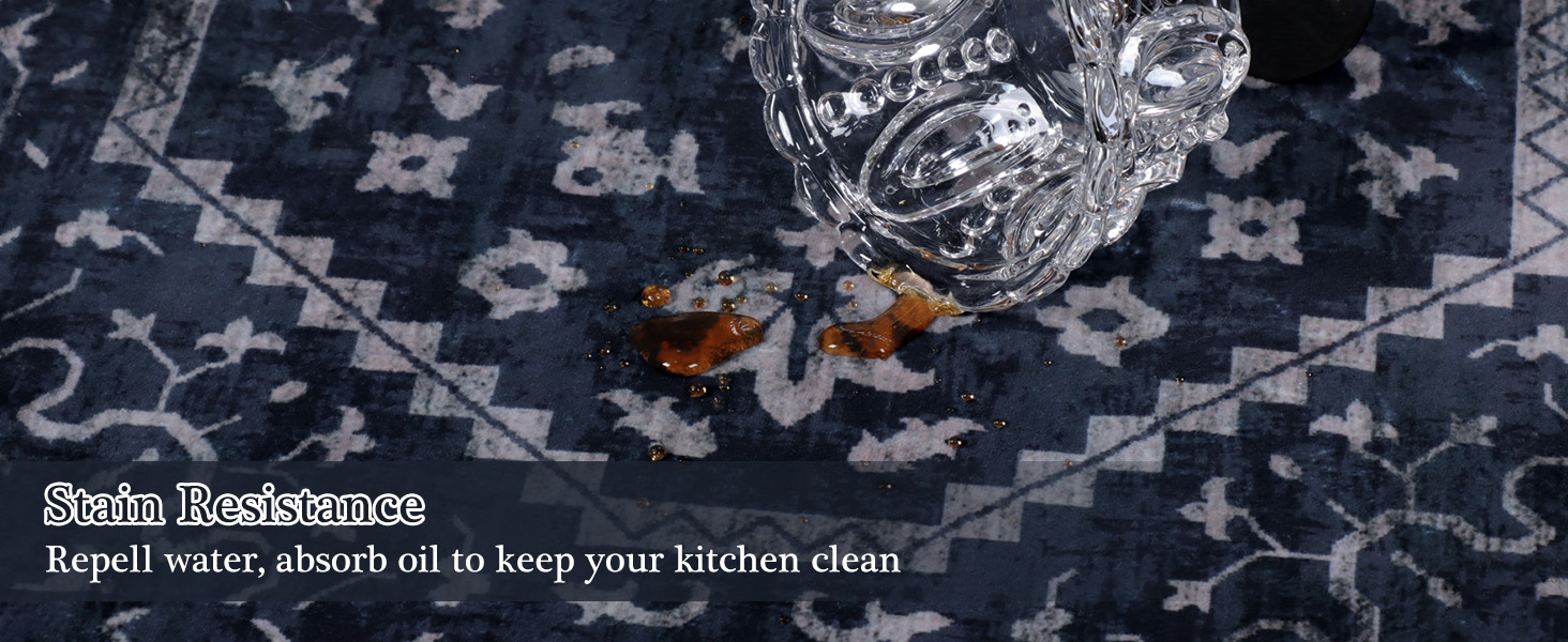 Kitchen Rug Sets of 3, Navy Boho Washable Non Slip Kitchen Mats for Floor Soft Runner Throw Rugs for Hallway Bathroom Laundry Front of Sink