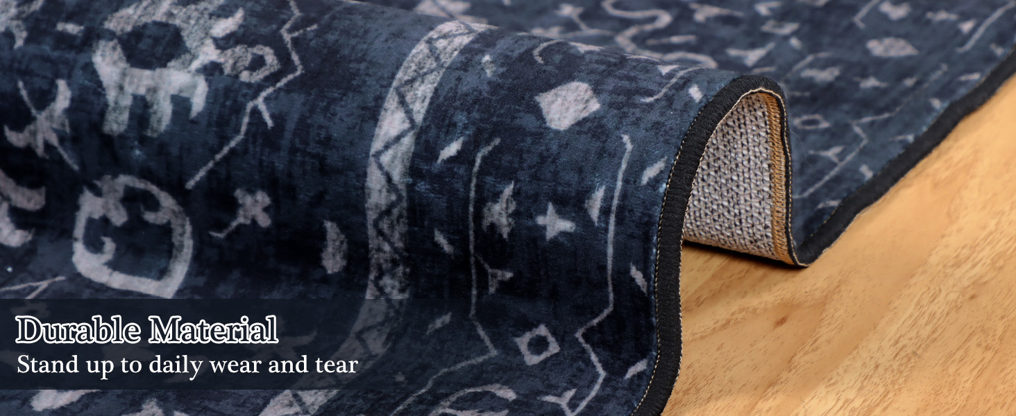 Kitchen Rug Sets of 3, Navy Boho Washable Non Slip Kitchen Mats for Floor Soft Runner Throw Rugs for Hallway Bathroom Laundry Front of Sink