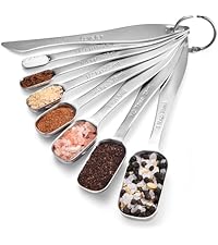 18/8 Stainless Steel Measuring Spoons: Doosu Heavy Duty Rectangular Spoon Square Teaspoon Tablespoon Scoop with Slim Long Handle in Narrow Spice Jar for Kitchen Baking Cooking (Set of 8 with Leveler)