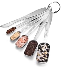 18/8 Stainless Steel Measuring Spoons: Doosu Heavy Duty Rectangular Spoon Square Teaspoon Tablespoon Scoop with Slim Long Handle in Narrow Spice Jar for Kitchen Baking Cooking (Set of 8 with Leveler)