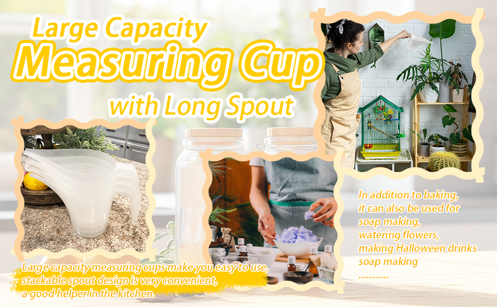 4 Pack Measuring Funnel Pitcher,PlasticMeasuring Cup with Long Spout,Large for Bakeware,Pancake,Batter,Muffin,Cakes,Soap Making,Watering Plants(1000Ml)