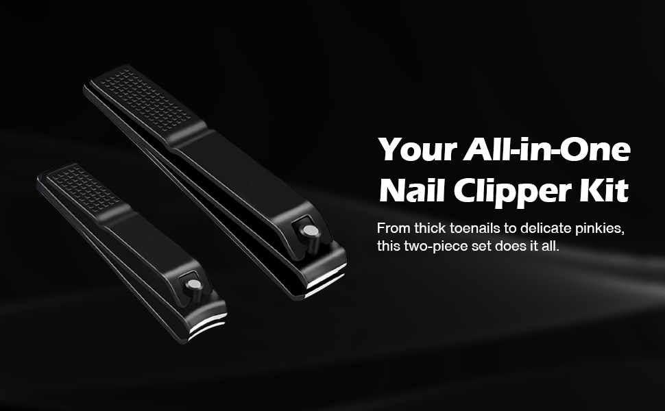 Nail Clippers Set Sharp Black Nail Cutter Fingernail Toenail Clipper with Case Large and Small 2 Piece (Black case)