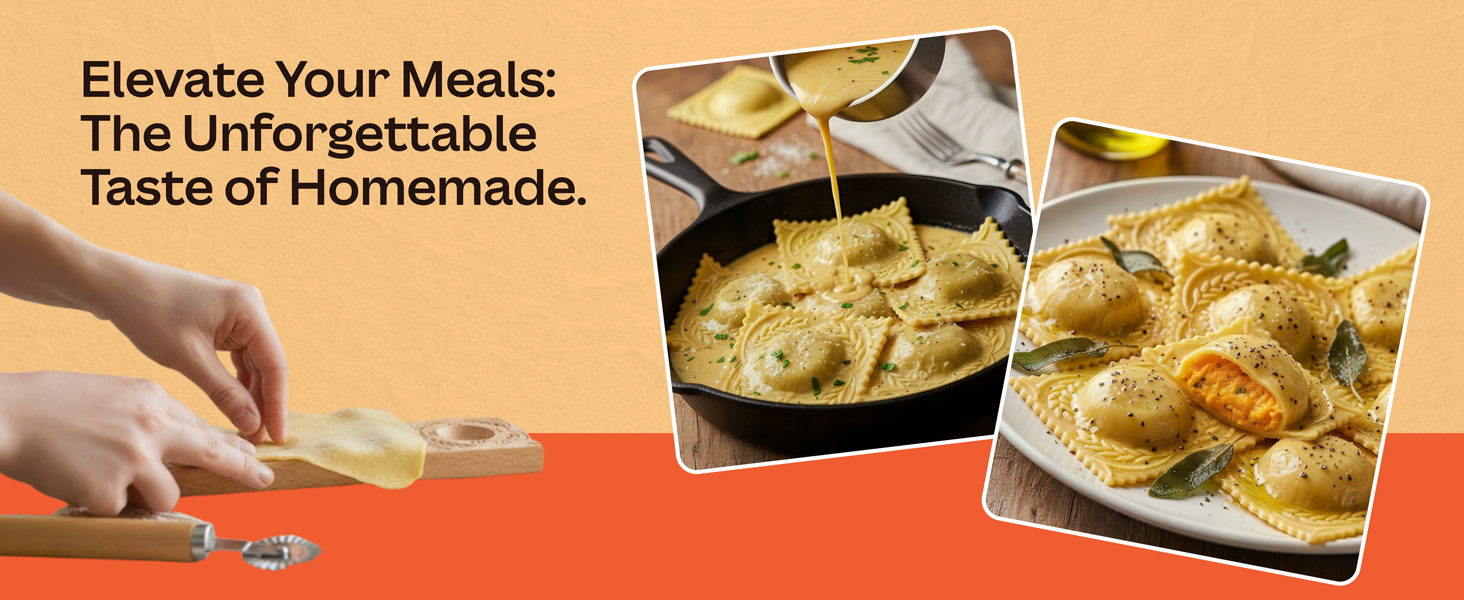 Cooking Gift Set Co. Artisanal Ravioli Maker Press, Wooden Ravioli Mold & Pasta Maker, Ravioli Press, Pasta Cutter Wheel, Ravioli Maker Tool, Guide Pasta Making Tools Set for Homemade Pasta (3 Piece)