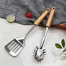 Keewah Cooking Utensil Set, 8 Piece, Stainless steel with Wood Handle