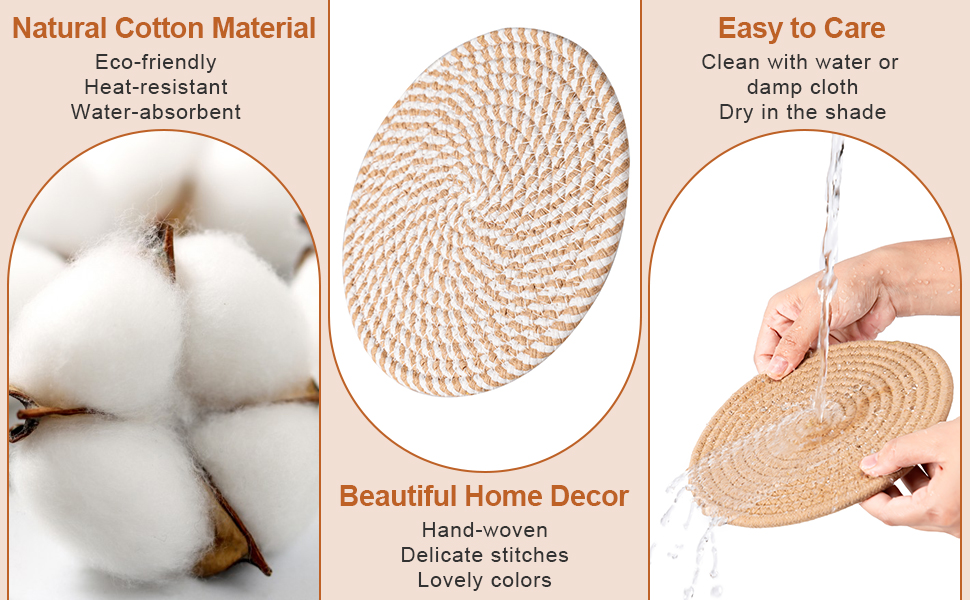 7 Inch Trivets for Hot Dishes, Pots and Pans, 5 Heat Resistant Pot Holders for Kitchen, Home Essentials, Hot Pads for Countertop and Table, Farmhouse Decor Vase Mats, Gray