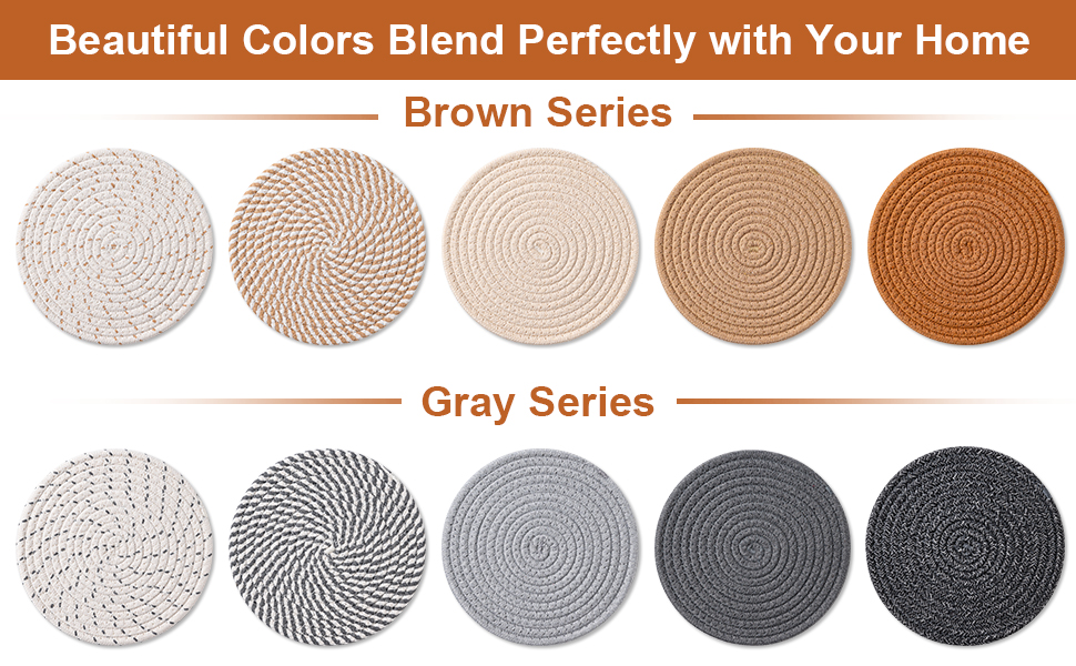 7 Inch Trivets for Hot Dishes, Pots and Pans, 5 Heat Resistant Pot Holders for Kitchen, Home Essentials, Hot Pads for Countertop and Table, Farmhouse Decor Vase Mats, Gray