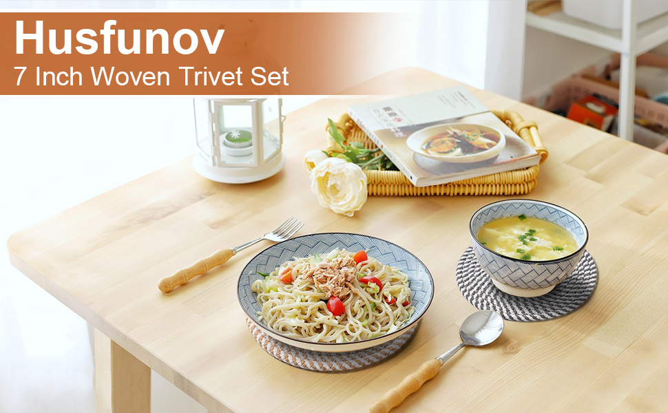 7 Inch Trivets for Hot Dishes, Pots and Pans, 5 Heat Resistant Pot Holders for Kitchen, Home Essentials, Hot Pads for Countertop and Table, Farmhouse Decor Vase Mats, Gray