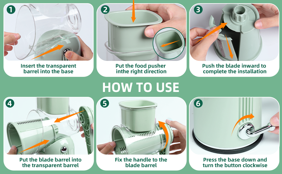 Rotary Cheese Grater with Handle, Vegetable Shredder with 5 Replaceable Blades & Strong Suction Base, Round Food Slicer & Chopper for Kitchen Fruit Vegetables Nuts with Blade Storage Box (Green)