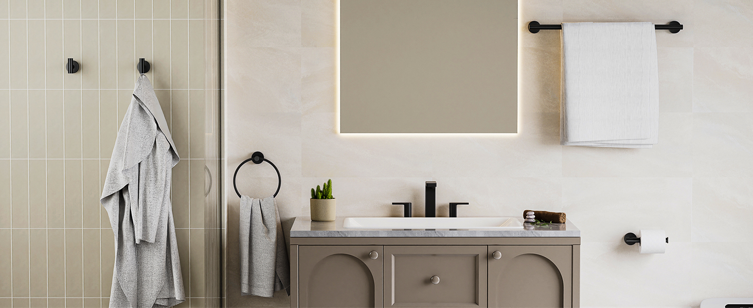 Matte Black Bathroom Hardware Accessories Set 5 Pcs SUS304 Stainless Steel Towel Rack and Toilet Paper Holder Set 26 Inch Towel Bar Set Wall Mounted by HOMEMYSTIQUE