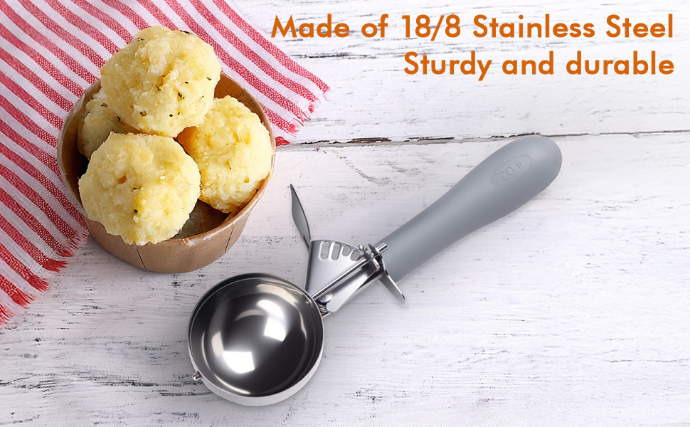 4 OZ Scoop, #8 Disher, Large Ice Cream Scoop with Trigger, Muffin Scoop, Large Cookie Scoops for Baking, Grey Handle, With Trigger for Portion Control