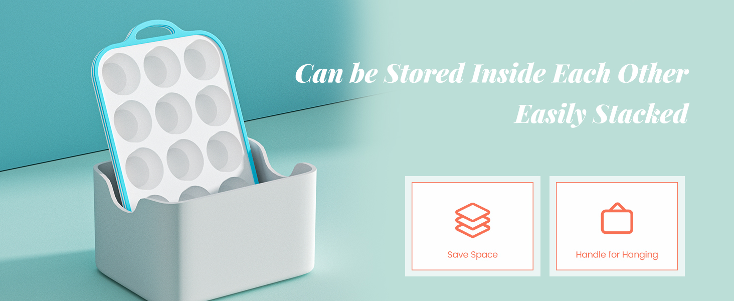 Silicone Muffin Pans for Baking 2 Pack, 2.6 Inch with Metal Reinforced Frame, Regular Size Nonstick Cupcake Pan 12 Cups for Baking Homemade Muffins, Dishwasher Safe BPA Free-Blue