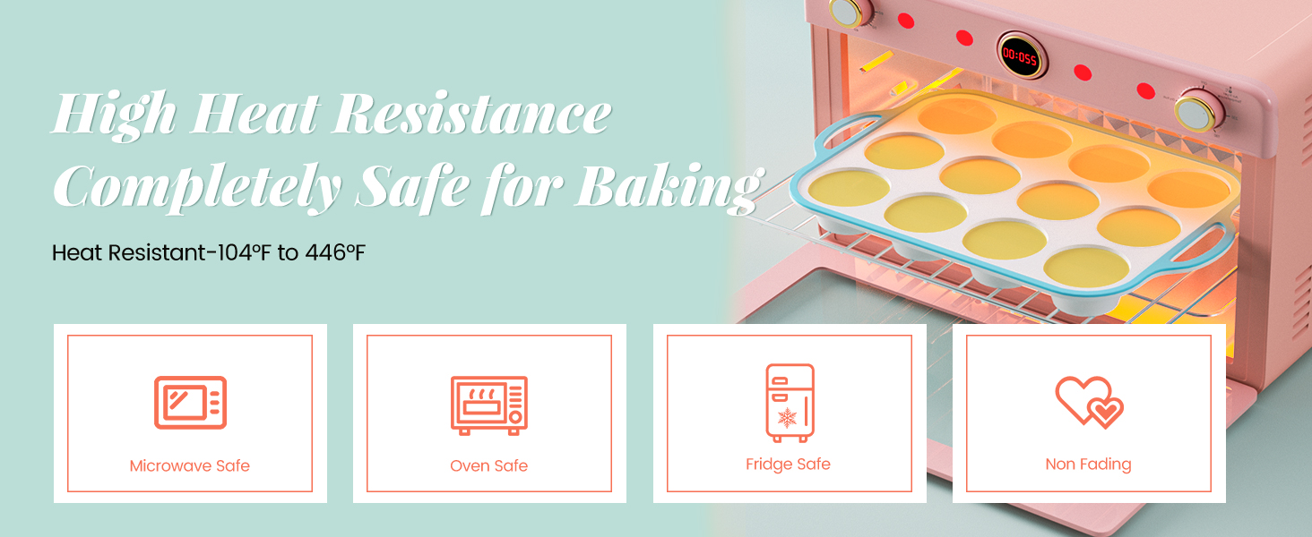 Silicone Muffin Pans for Baking 2 Pack, 2.6 Inch with Metal Reinforced Frame, Regular Size Nonstick Cupcake Pan 12 Cups for Baking Homemade Muffins, Dishwasher Safe BPA Free-Blue