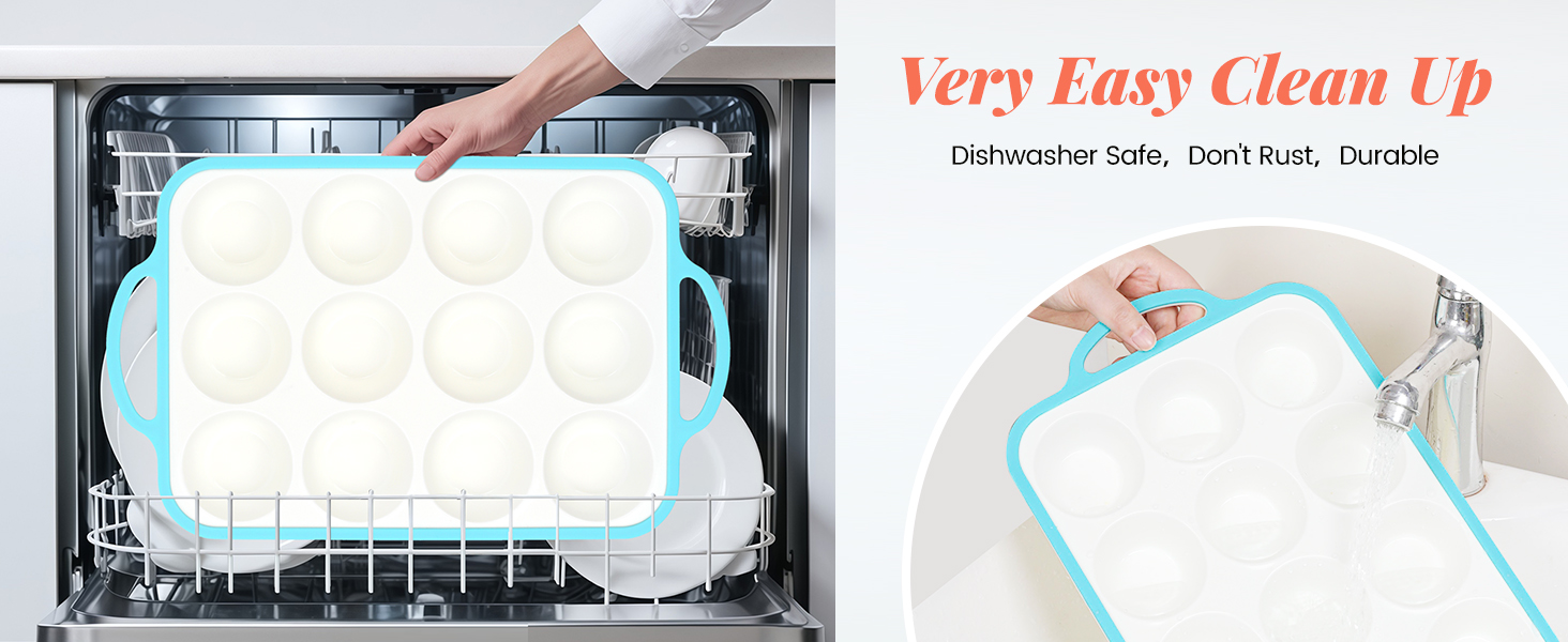 Silicone Muffin Pans for Baking 2 Pack, 2.6 Inch with Metal Reinforced Frame, Regular Size Nonstick Cupcake Pan 12 Cups for Baking Homemade Muffins, Dishwasher Safe BPA Free-Blue