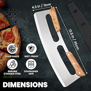SCHVUBENR 14'' Pizza Cutter Rocker with Large Cover - Sharp Stainless Steel Pizza Slicer with Wooden Handles - Large Pizza Knife Cutter Wheel - Easy to Use & Clean - Slice Pizza with Ease
