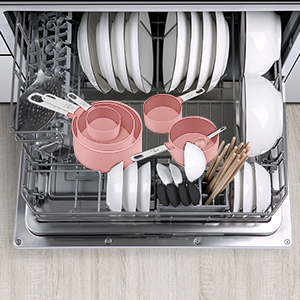 Measuring Cups and Spoons Set, 10 Pieces Nesting Measure Tools, Kitchen Essentials Gadgets with Stainless Steel Handle for Dry & Liquid Ingredient, Pink